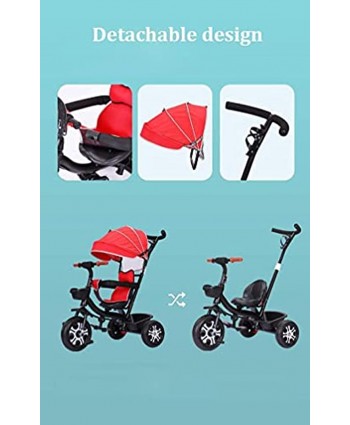 Stroller Wagon Tricycle Trike Kids Ride-on Tricycle for Children with Sun Canopy Back Storage and Removable Parent Handle,3 in 1 Trike Kids'Pedal Cars for 1-6 Year old Boys Girls Trolley Toddler Scoo
