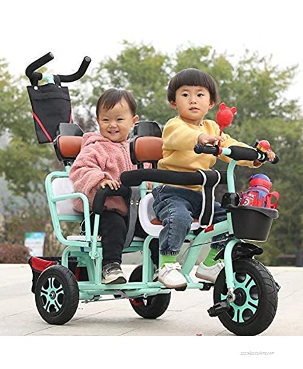 Stroller Wagon Tricycle Trike Twin Tricycle,Two-Seater Outdoor Trike Push Pedal Car High Carbon Steel Baby Stroller with Parasol Parent Push Handle Front Rear Storage Basket Soft Leather Sea over 1 y