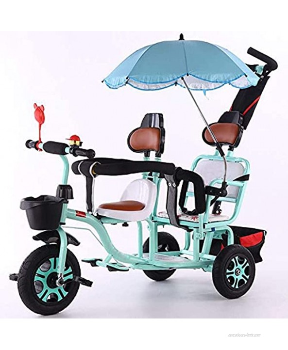 Stroller Wagon Tricycle Trike Twin Tricycle,Two-Seater Outdoor Trike Push Pedal Car High Carbon Steel Baby Stroller with Parasol Parent Push Handle Front Rear Storage Basket Soft Leather Sea over 1 y