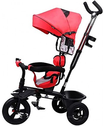 Stroller Wagon Trike Baby Tricycle Kids Trikes with Parent Handle 4-in-1 Detachable Canopy Rotating Seat Silent Wheels Folding Foot Pedal Over 1 Year Old Girl Gifts Color : Red
