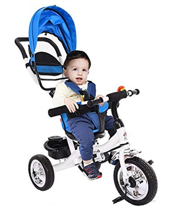 [US Stock] Kids Tricycle 4 in 1 Stroll Trike with Adjustable Push Handle Removable Canopy Retractable Foot Plate Lockable Pedal Detachable Guardrail Suitable for 6 Months to 6 Years