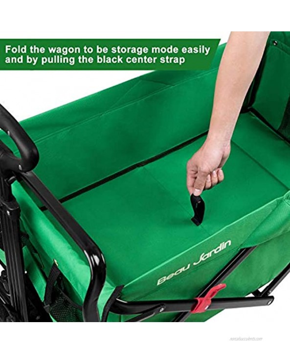 BEAU JARDIN Green Folding Wagon Bundle Red Push Pull Wagon