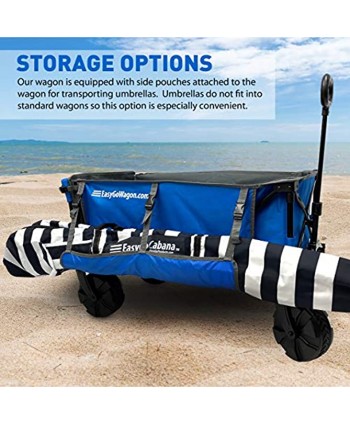 EasyGoProducts Big Wheel Utility Cart with Rear Table and Side Umbrella Holders-Heavy Duty Deluxe Folding Beach Wagon Blue