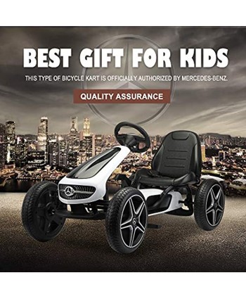 TOBBI Pedal Go Kart for Kids Mercedes Benz 4-Wheel Pedal Powered Racer Cars w 2-Position Adjustable Seat Manual Brake,Anti-Slip Wheels Music and Horn,Ride On Pedal Car for Boys GirlsWhite